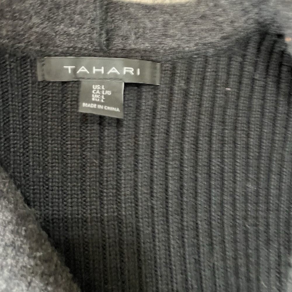 Tahari Sweater Vest Womens Large Charcoal Gray Wool Cardigan Academia Heritage - Picture 7 of 9